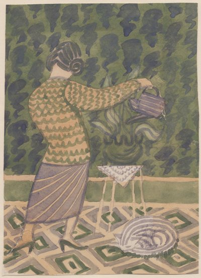 Kvinde vander planter, c1951. af Shirley Markham