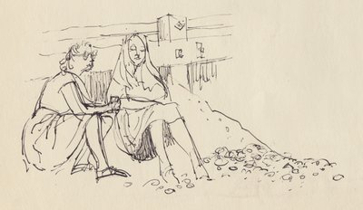 Kvinder på stranden, Englands sydkyst, c1950. af Shirley Markham