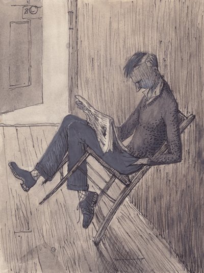 Ung mand læner sin stol mod en væg, 1952. af Shirley Markham