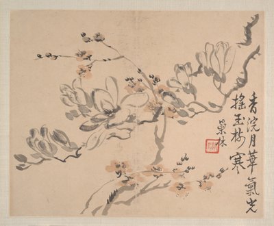 Landskaber og blomster, dateret 1745 (album med otte malerier; blæk og farve på papir) af Shishen Wang