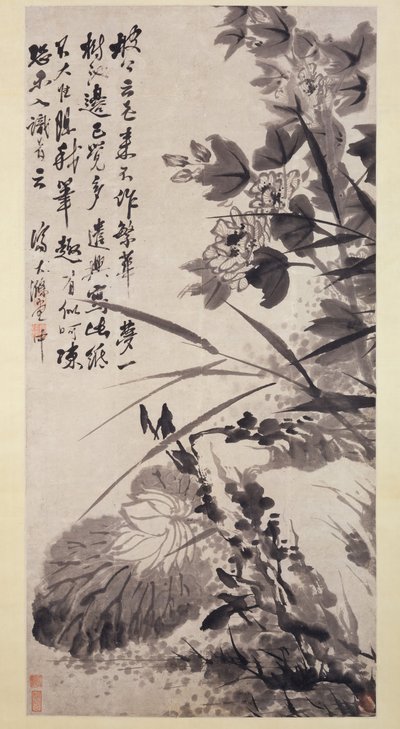 Hibiscus, Lotus og Rock, ca. 1705-7. af Shitao