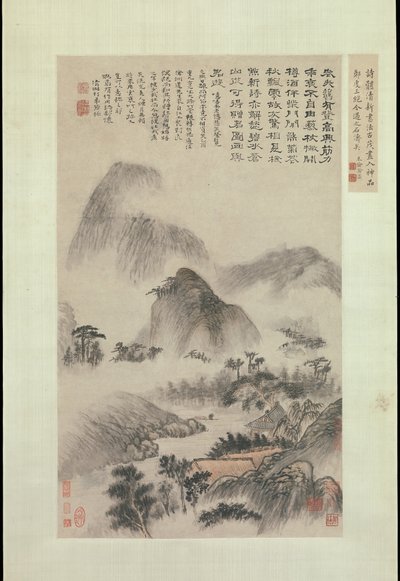 Landskab malet på den dobbelte niende festival, dateret 1705. af Shitao