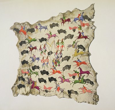 Bøffeljagt (pigment på elgskind) af Shoshone Katsikodi School