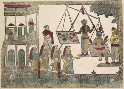 Krishna vægtet mod dyrebare genstande (?) (verso) af Shri Gobinda Chandra Roy