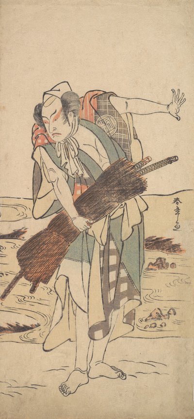 Arashi Sangoro som en Ronin Samurai, der står på bredden, ca. 1777. af Shunsho