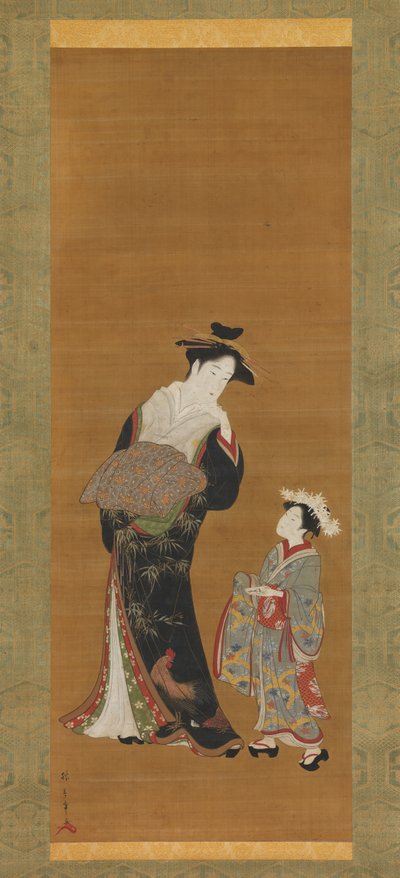 Courtesane og hendes ledsager, 1700-tallet. af Shunsho