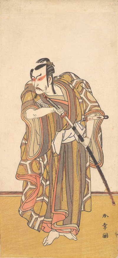 Ichikawa Danzo III som en samurai, der tegner et sværd, ca. 1772. af Shunsho