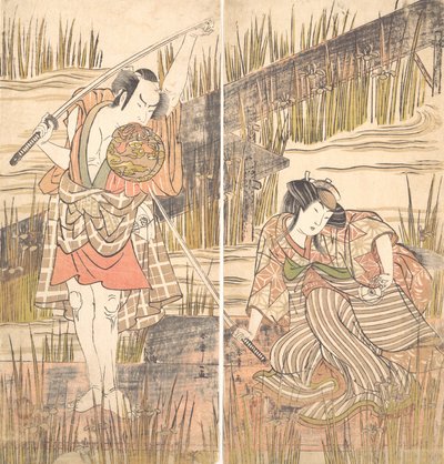 Skuespilleren Onoye Matsusuke med sværdet holdt over hovedet med begge hænder, ca. 1778. af Shunsho