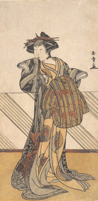 Den fjerde Iwai Hanshiro som kurtisan klædt i en lyserød kimono, ca. 1778. af Shunsho