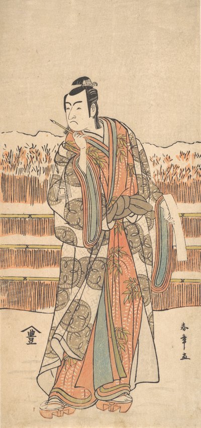 Den anden Ichikawa Monnosuke som en mand af høj rang, der står i sneen, ca. 1786-87. af Shunsho