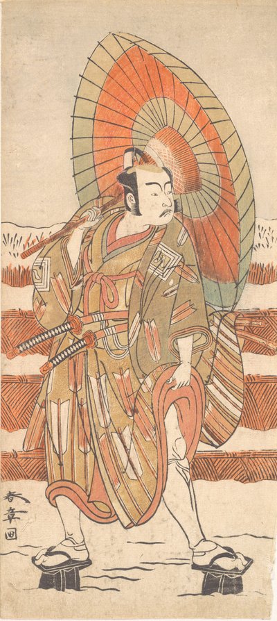 Den anden Ichikawa Yaozo som en samurai, der står i sneen, sandsynligvis 1774. af Shunsho
