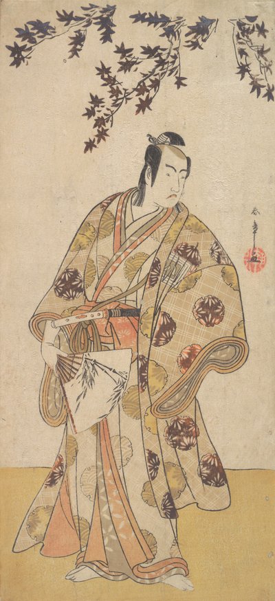 Den tredje Ichikawa Yaozo som en Daimyo, der står under et ahorntræ, ca. 1783. af Shunsho
