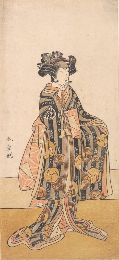 Yoshizawa Iroha som en kvinde Tomoe Gozen stående på bredden, 1774 eller 1775. af Shunsho
