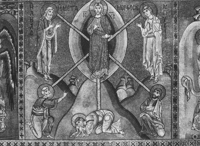 Jesus Kristus ved Tabor-bjerget (mosaik) af Sicilian School