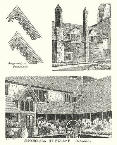 Almshuse i Ewelme, Oxfordshire (gravering) af Sidney Heath