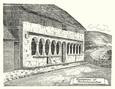 Almshuse ved Mortonhampstead (gravering) af Sidney Heath