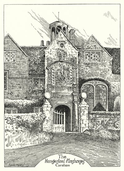 The Hungerford Almshouses, Corsham (gravering) af Sidney Heath