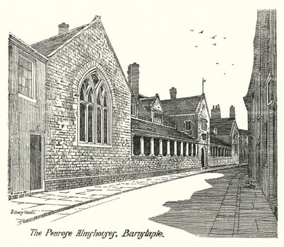The Penrose Almshouses, Barnstaple (gravering) af Sidney Heath