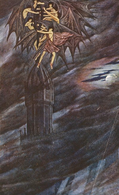 Den gyldne legende: Lucifer og hans engle (farvelitografi) af Sidney Meteyard