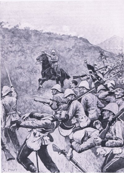 Langs Nek, 28. januar 1881 (1. Boer War), illustration fra britiske slag på land og hav, 1915 af Sidney Paget