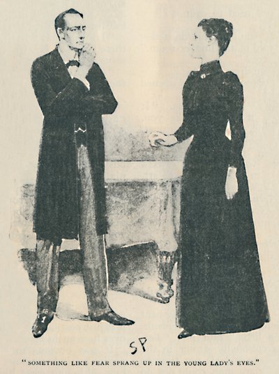 Noget som frygt sprang op i den unge dames øjne, 1892 af Sidney Paget