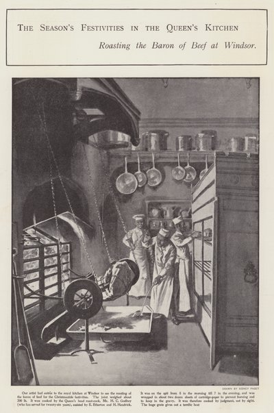 Sæsonens festligheder i dronningens køkken (litho) af Sidney Paget