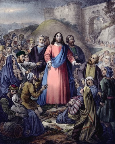 Kristus helbreder mængden (farve litho) af Siegfried Detler Bendixen