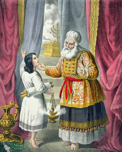 Eli spørger Samuel angående visionen, fra en bibel trykt af Edward Gover af Siegfried Detler Bendixen