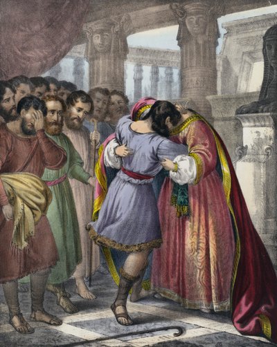 Josefs tilgivelse af sine brødre (farvet indgravering) af Siegfried Detler Bendixen