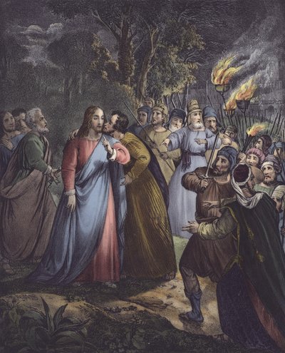 Judas forråder sin herre (farve litho) af Siegfried Detler Bendixen