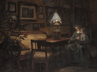 Afteninteriør. Moder og barn af Sigurd Wandel