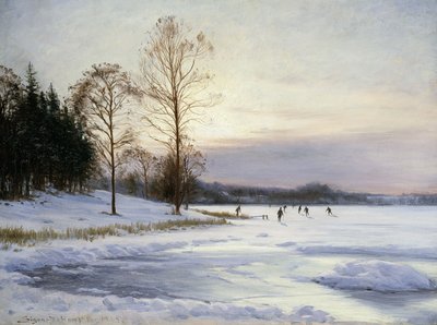 Skatere på en frossen dam af Sigvard Hansen