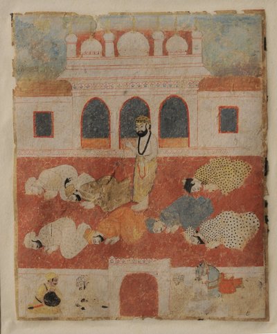 Guru Nanak Dev ji står midt blandt hengivne af Sikh School