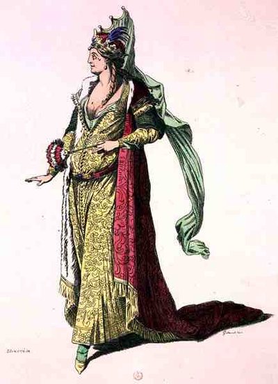 Teaterkostume, faksimile af A. Guillaumot Fils (farvegravering) af Silvestre (after)