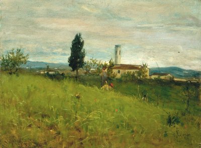 Lille kirke på landet, ca. 1877 (olie på plade) af Silvestro Lega