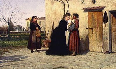Besøger den lille pige (olie på lærred) af Silvestro Lega