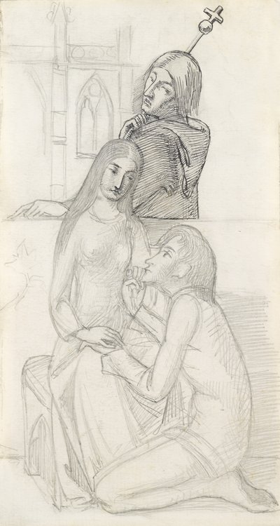 Romeo og Julie, med Friar Lawrence (blyant, pen og blæk på papir) af Simeon Solomon