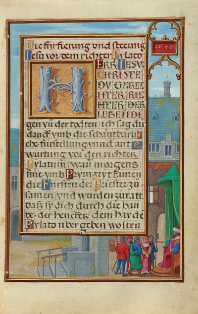 Rand mit einem gefangenen Propheten vor einem Fürsten oder König af Simon Bening
