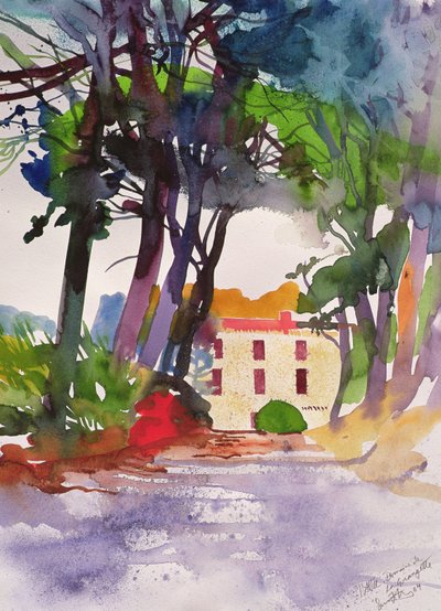 Allee la Grangette, 2004 (waercolour) af Simon Fletcher