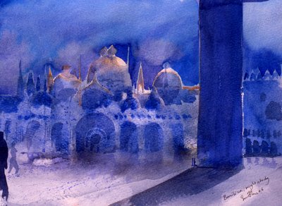 Basilika, natstudie, 2006 (akvarel på papir) af Simon Fletcher