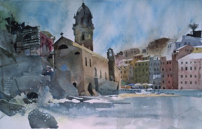 Fernazza, Cinque Terre, 2002 (akvarel på papir) af Simon Fletcher