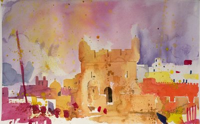 Fort og Medina (akvarel på papir) af Simon Fletcher