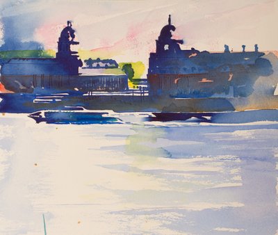 Greenwich fra Isle of Dogs, 2016 (akvarel) af Simon Fletcher