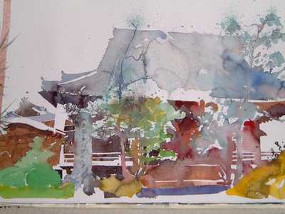 Kyoto-templet (akvarel på papir) af Simon Fletcher