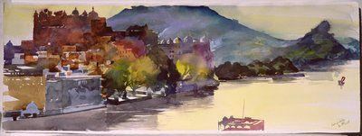 Lake Pichola, 2007 (akvarel på papir) af Simon Fletcher