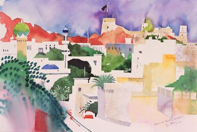 Muscat Fort and Mosques, 2004 (akvarel på papir) af Simon Fletcher