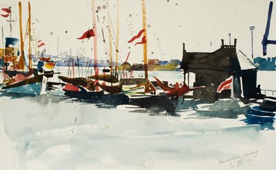 Neumuhlen, Hamborg, 2009 (akvarel) af Simon Fletcher