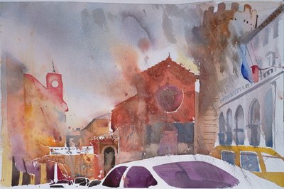 Orvieto Piazza, Italien 2002 (akvarel) af Simon Fletcher