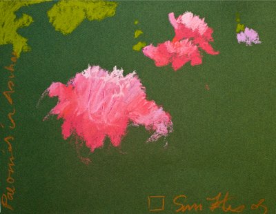 Pæoner i Aschau (pastel på papir) af Simon Fletcher