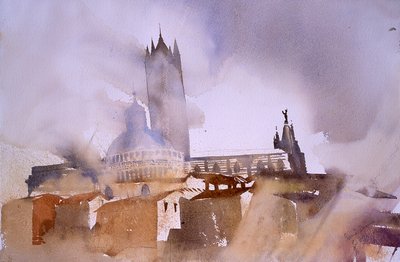 Sienas katedral (akvarel på papir) af Simon Fletcher